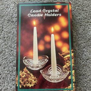 Vintage 1994 Italy 24% Lead Crystal Shell Candle Holders w/White Tapers